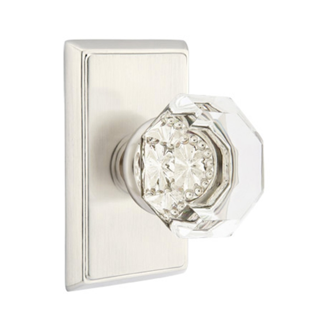 Emtek Old Town Clear Crystal Door Knob Passage Rectangular Rosette