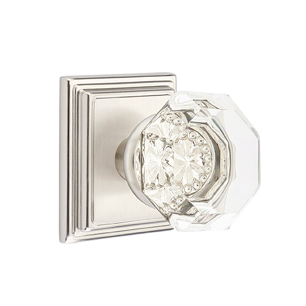 Emtek Old Town Clear Crystal Door Knob Privacy Wilshire Rosette Satin