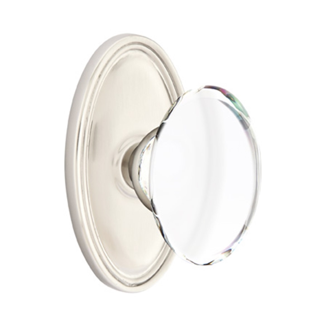 Emtek Hampton Crystal Door Knob Passage Set Oval Rosette Satin Nickel