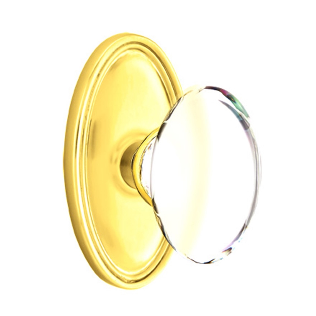 Emtek Hampton Crystal Door Knob Passage Set Oval Rosette Polished Brass