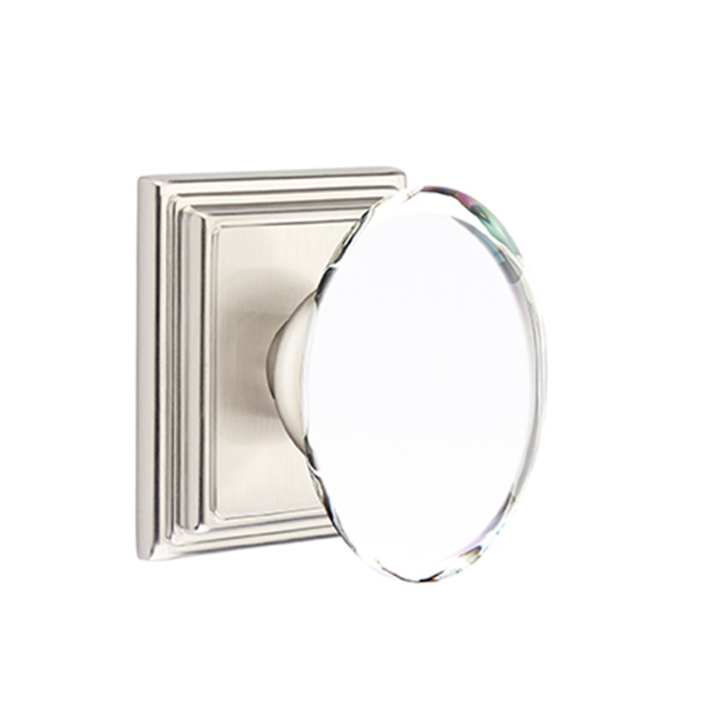 Emtek Hampton Crystal Door Knob Privacy Set Wilshire Rosette Satin