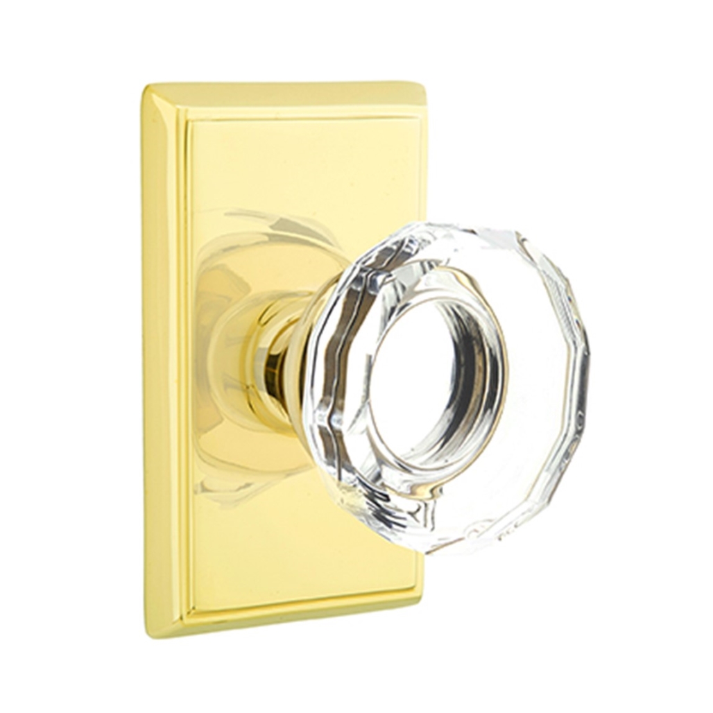 Emtek Lowell Crystal Door Knob Passage Set Rectangular Rosette Polished