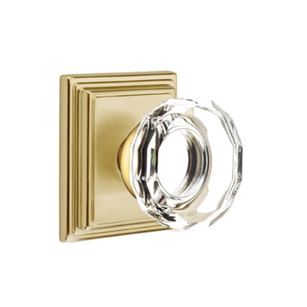 Emtek Lowell Crystal Door Knob Passage Set Wilshire Rosette Satin Brass