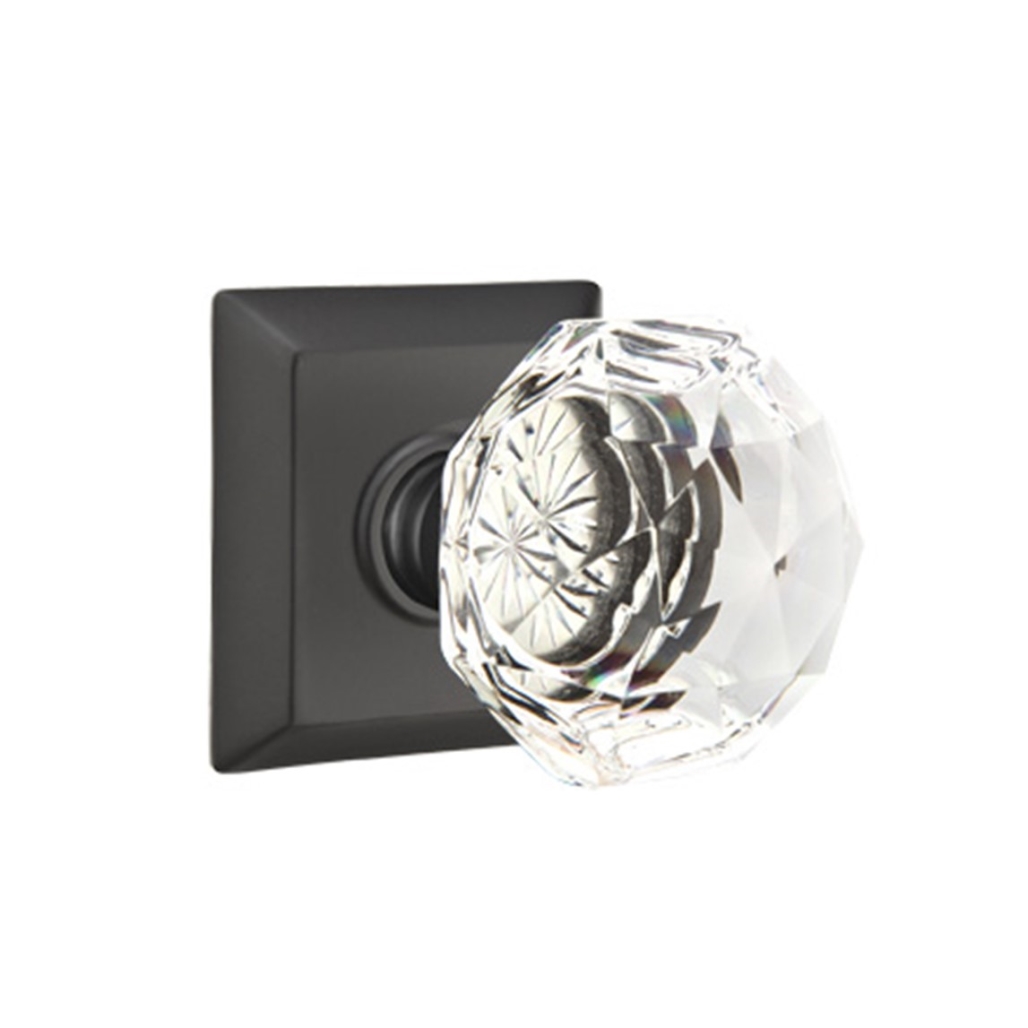 Emtek Diamond Crystal Door Knob Passage Set Quincy Rosette Flat Black