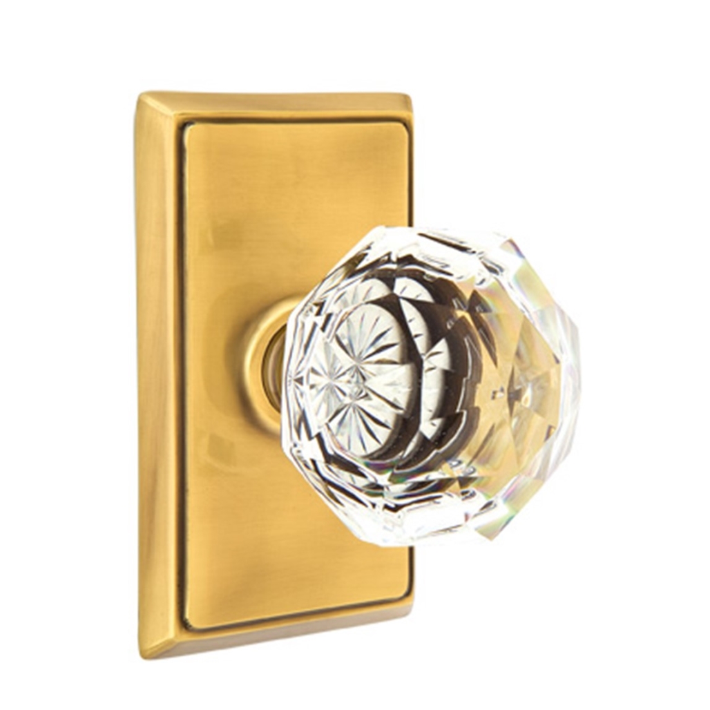 Emtek Diamond Crystal Door Knob Privacy Set Rectangular Rosette French ...