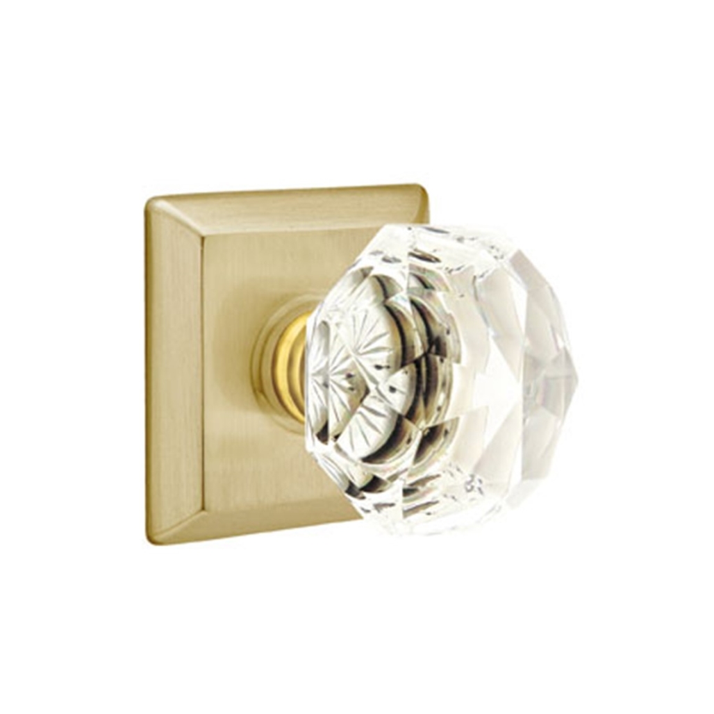 Emtek Diamond Crystal Door Knob Privacy Set Quincy Rosette Satin Brass