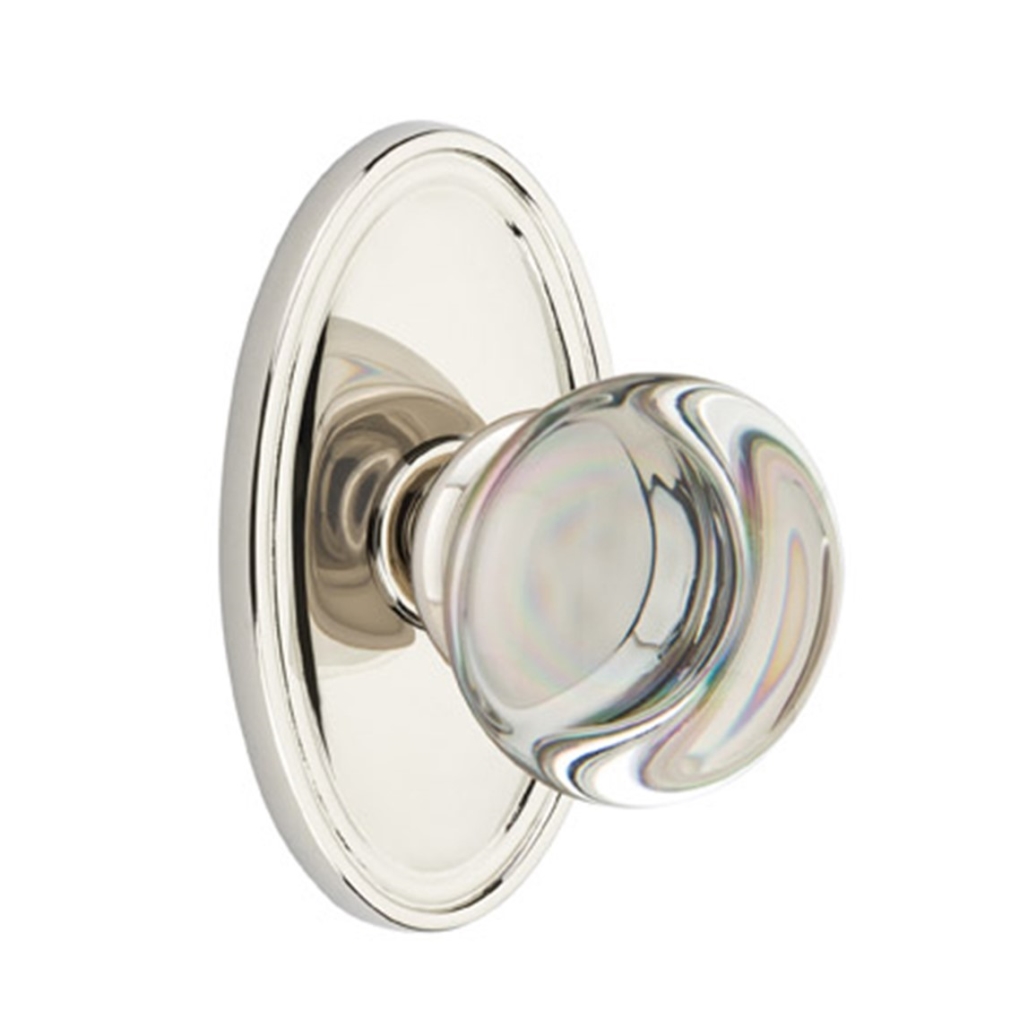Emtek Providence Crystal Door Knob Passage Set Oval Rosette Polished
