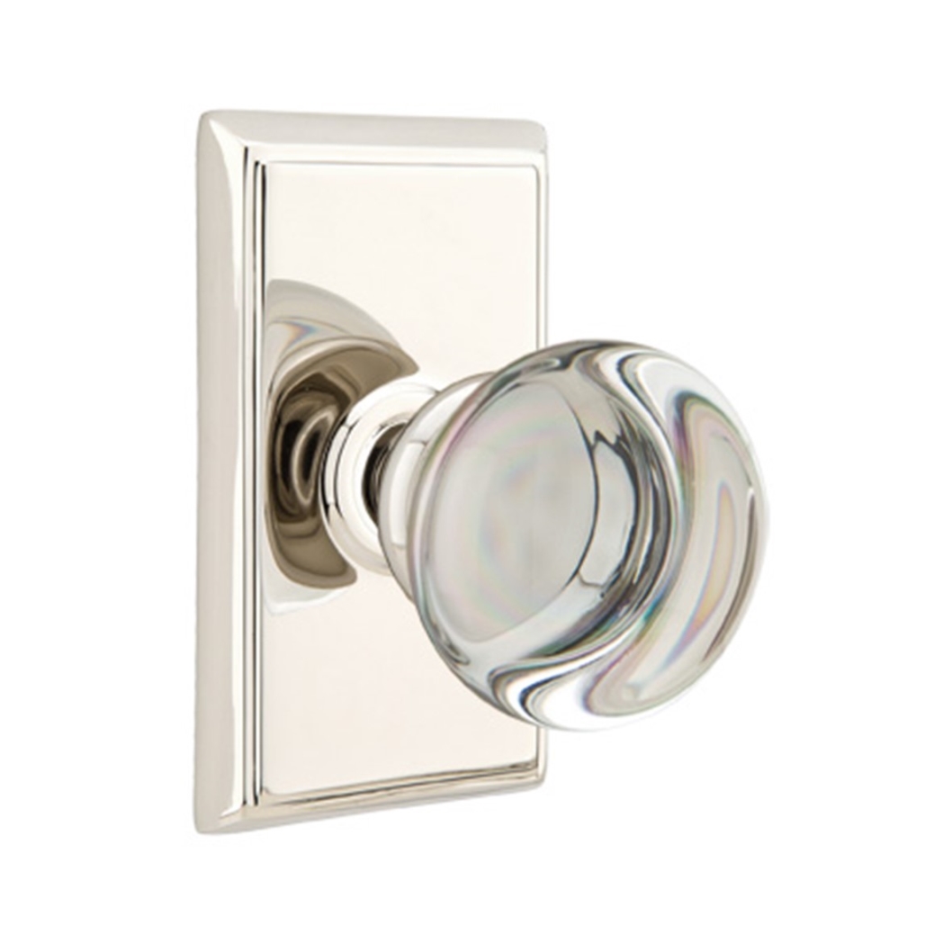 Emtek Providence Crystal Door Knob Passage Rectangular Rosette Polished
